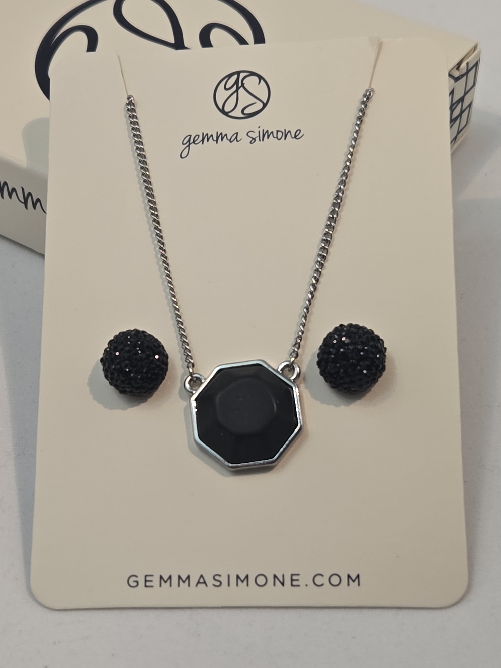 Gemma Simone Black Octagon Pendant Necklace & Stud Earring Set